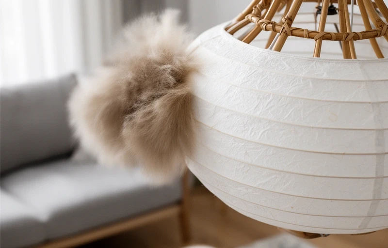 Soft brush dusting a paper pendant shade