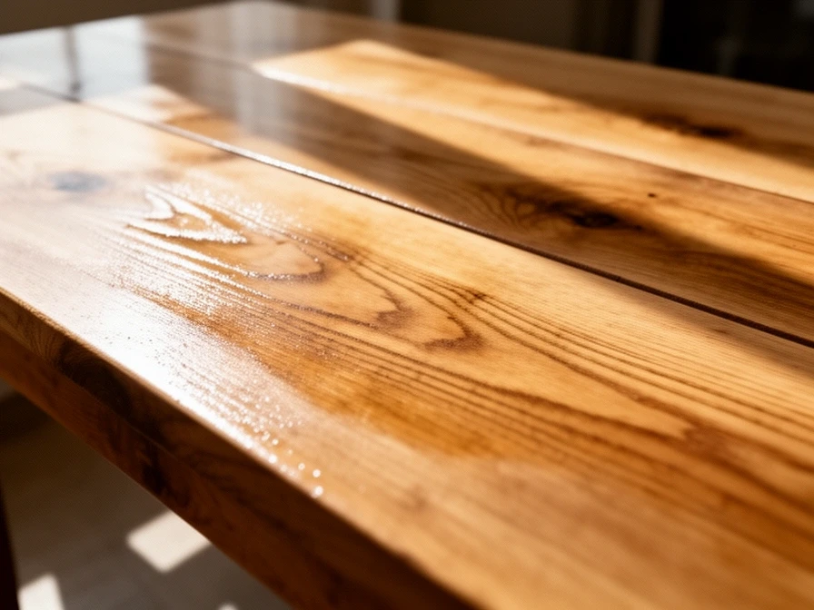 Oiled oak table top with the grain running across three boards