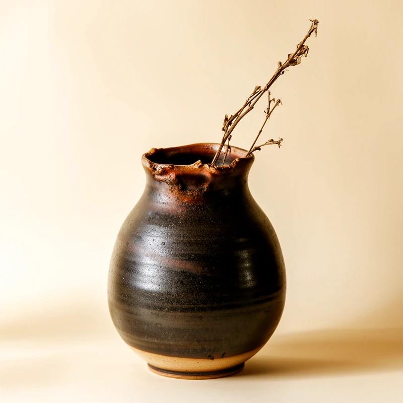 Stoneware vase, iron glaze