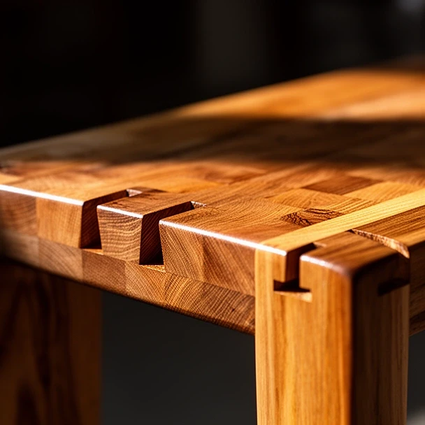 Oak bench end grain close up